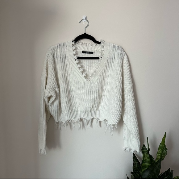 Zaful Distressed White Knit Sweater - Picture 2 of 5